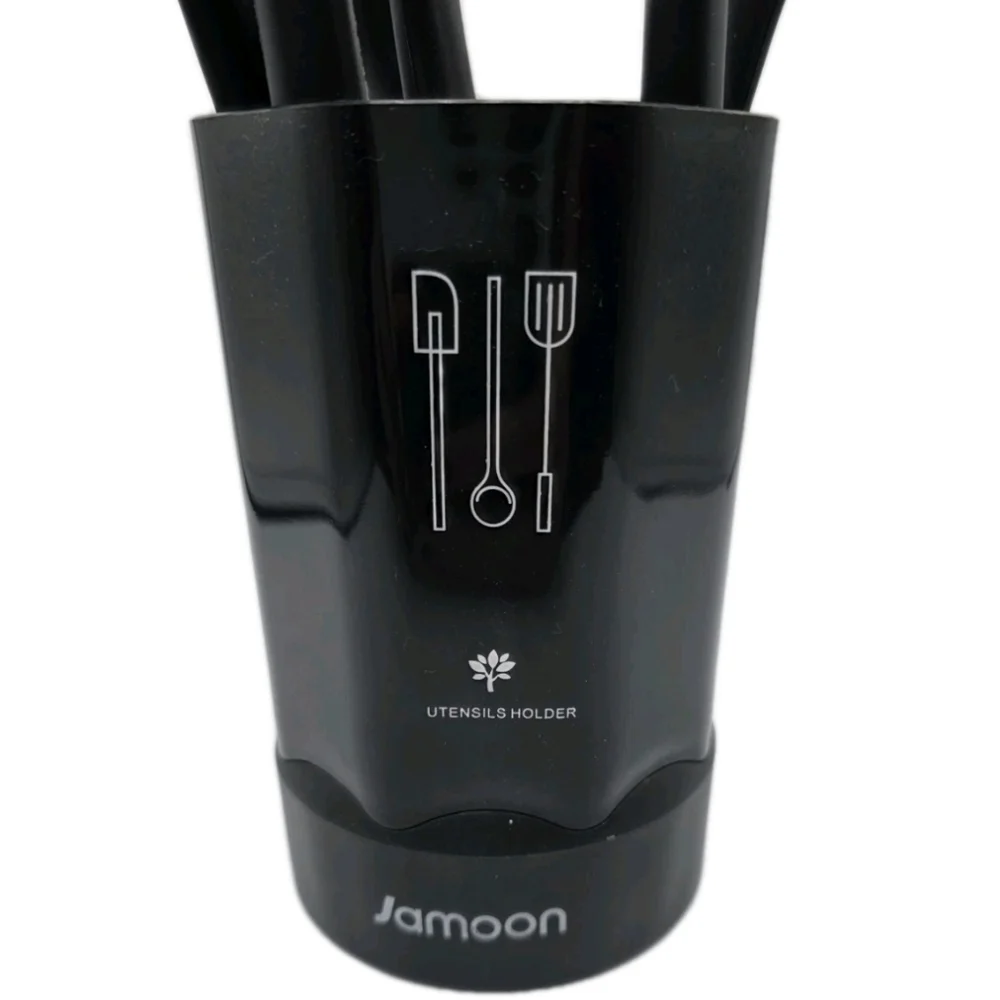 Silicone Cooking Utensils 9 Piece Baking Black W/Holders Beachwood Handles 480 °